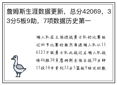 詹姆斯生涯数据更新，总分42069，33分5板9助，7项数据历史第一